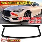 For 2017-2022 Infiniti Q60 Glossy Black Front Grill Outline Trim Cover Overlay