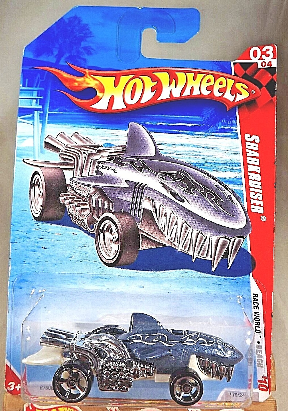 2010 Hot Wheels #179 Race World-Beach 3/4 SHARKRUISER Gray-White w/Chrome OH5 Sp