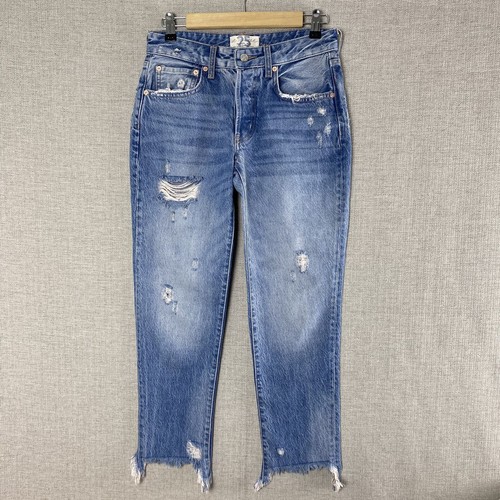 We The Free People Good Times Relaxed Jean 25 Blue Distressed Denim Crop