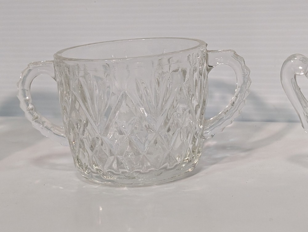 Vintage Indiana Willow Glass Sugar + Anchor Hocking Pineapple Fan Cream Bowls - Thumbnail 4