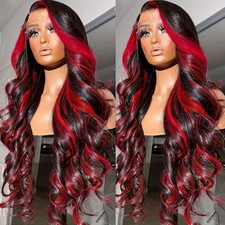 Red Highlight Ombre Lace Front Wigs 13x4 Free Part Pre Plucked Natural Hairline