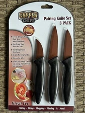 COPPER Coated Stainless Steel PARING Knife Set Never Needs Sharpening OOB