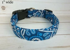 Blue on Blue Bandana Terri's Dog Collar handmade adjustable western fabric