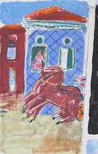 Nahum Gutman (1898-1980) WOMAN IN THE WINDOW, Color Screenprint Artwork