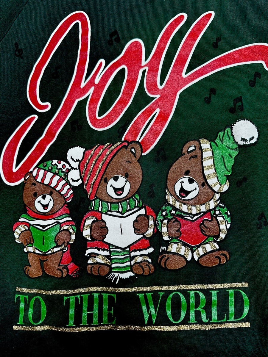 VTG Ugly Christmas Sweater Sweatshirt Joy To The World Bears 90s