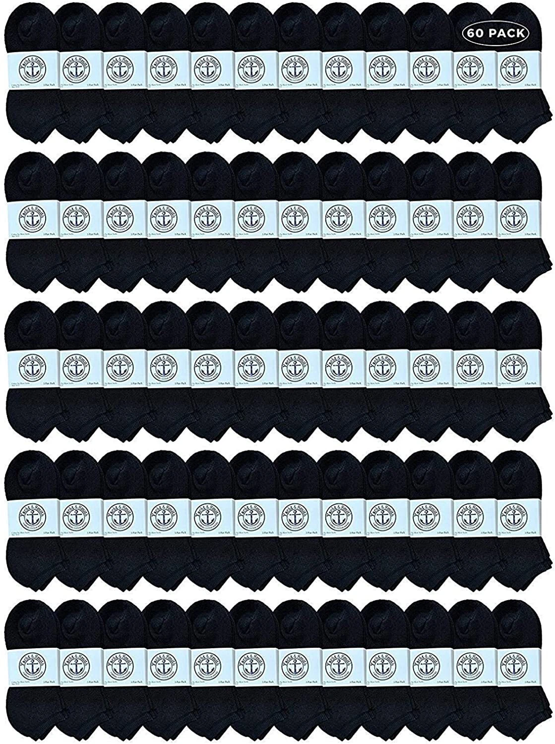 60PK Bulk Womens Ankle Socks Low Cut Ankle Socks Size 9-11 (Black)