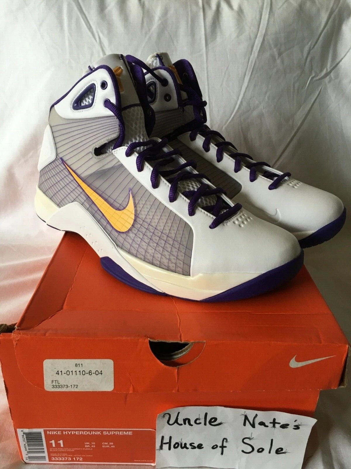 Nike 2008 Hyperdunk Supreme Kobe « Lakers Home » emballage d'origine, taille 11, DS