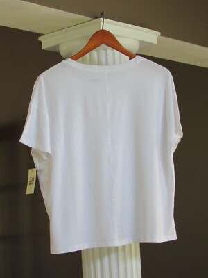 Max Studio Women's White Short Sleeve Boxy Front Pocket Tee Shirt