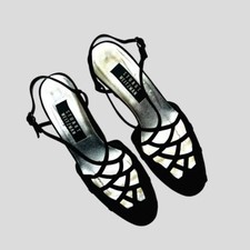 Vintage Stuart Weitzman Black Fabric Weave Lattice Sandals  Size 8.5