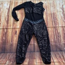 Curtain Call Child Girl  s One Shoulder Sequin Black Jumpsuit Size CXL