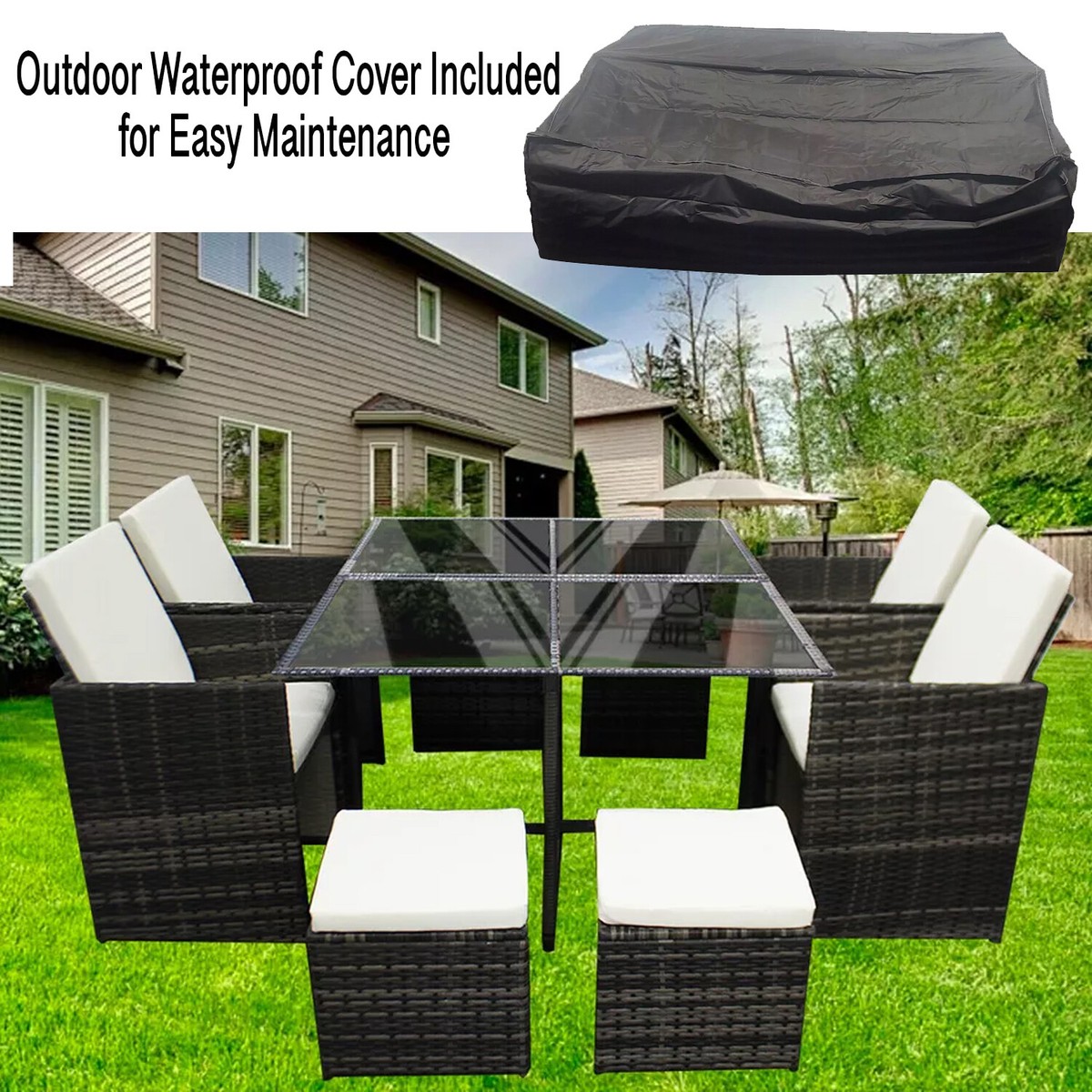 Seater Rattan Furniture Set Patio Garden Sofa with Cube Dining