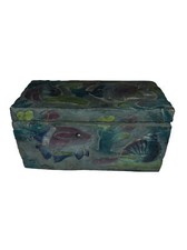 Vintage Wood Trinket Box Painted Ocean Fish Sunfish 6” x 3”