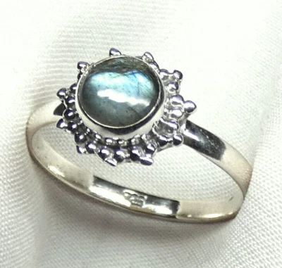 Ring 925 Silber Gr 17,5 (55) Labradorit Cabochon mit schönem Blauschimmer Blüte - Bild 1 von 4