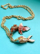Vintage Enamel Articulating Koi Fish Pendants  Rare Design  20  Long Chain
