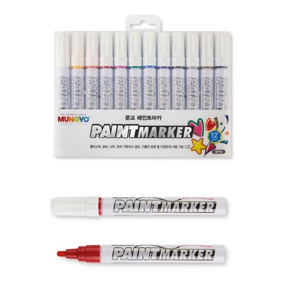 Mungyo Paint Marker 12 Colors Pen Set Brush Tip for Glass Rock Ceramic Wood