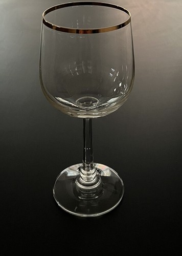 Set Of 6 Vintage Crystal Clear Industries Jasmine 7-5/8” Wine Glasses Gold Rim - Picture 2 of 6