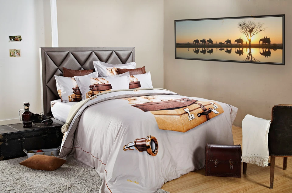 Adorable juego de edredón de 4 piezas 100 % algodón egipcio ropa de cama dormitorio doble XL Foto 2 de 4