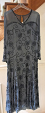WOMENS silk sheer gray black blue purple beaded Dress formal evening SIZE L 44"
