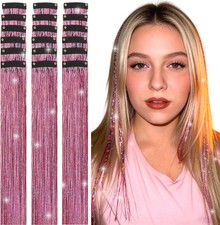 Hair Tinsel Clip in, 18 Pcs Glitter Tinsel Hair Extensions 20 Inch Clip in Hair