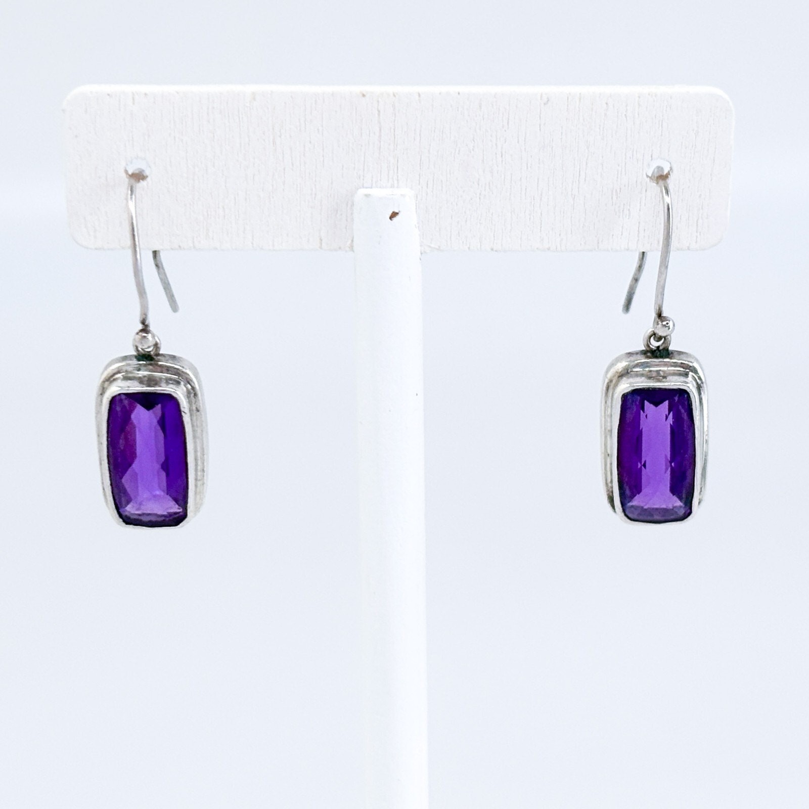 Faceted Rectangular Amethyst Dangle Earrings | Vi… - image 2