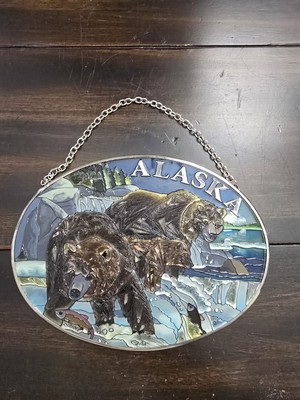 Alaska Stain Glass AMIA Studios Hand Painted Vintage Oval