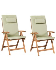 Set of 2 Garden Chairs with Cushions JAVA PREMIUM Acacia Wood Green