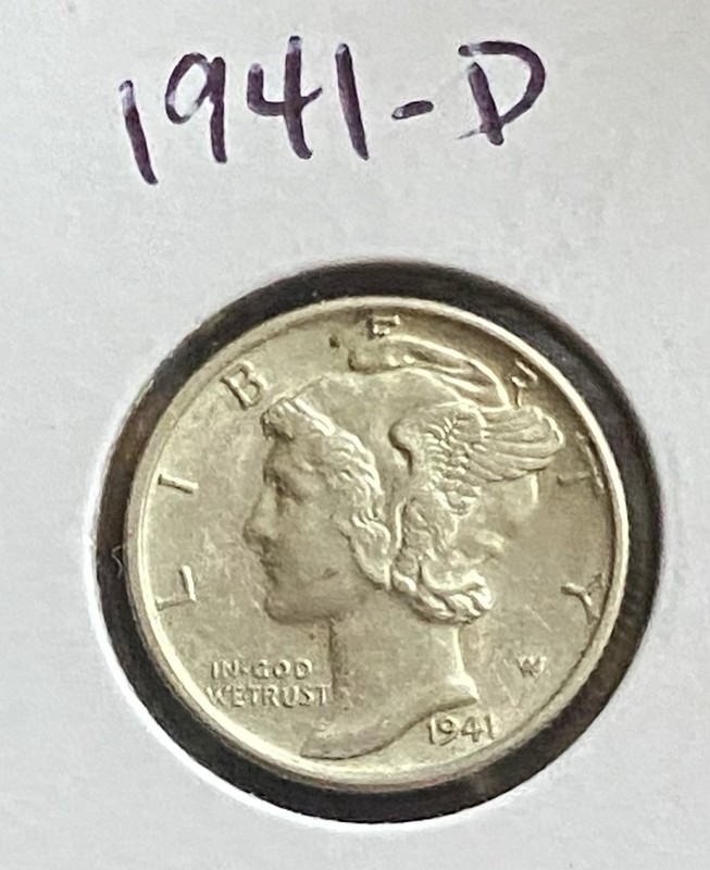 1941-D Mercury Dime Denver AU Sharp Bands World War II Era 90% Silver US Coin