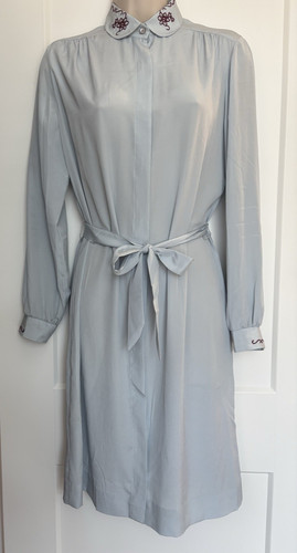 Balmain, Abito vintage taglia 8 Pierre Balmain Paris grigio marrone ricamo colletto polsini