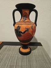 Ancient Greece Hand Made Amphora VaseWith Greek God  11" Tall