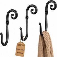 Wall Mount Hook Set - Wrought Iron Decorative Rustic Metal Coat Hooks for Han...