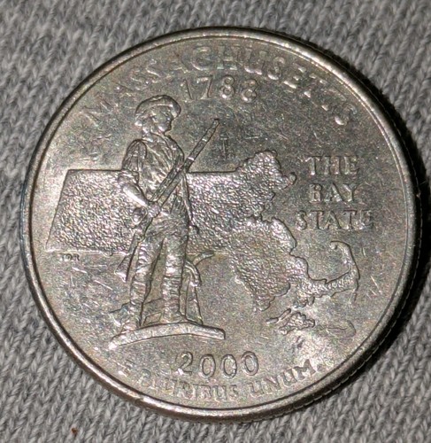2000-P 25c Massachusetts State Quarter Struck Through Grease Error - Picture 6 of 12