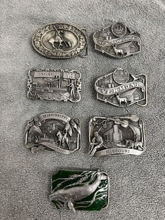 Lot of 7 Vintage Siskiyou Buckle Co. State Whale And Cowboy Belt Buckles