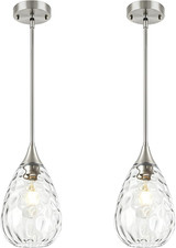 2 Pack Brushed Nickel Pendant Lights Kitchen Island Hammered Glass