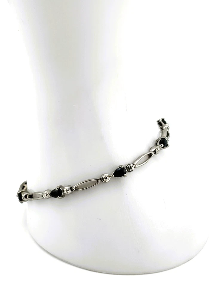 Pulsera Tenis Plata de Ley 925 Zafiro Azul Pera y Piedras Redondas 7.5" China Foto 2 de 4