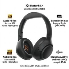 Casque Sans Fil QCY H3 ANC Hybride 43dB Bluetooth 5.4 Audio Hi-Res 60h Autonomie