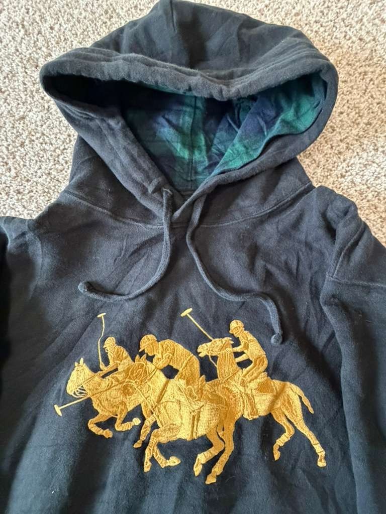 Polo Ralph Lauren Hoodie in Black with Gold Embroidered Triple