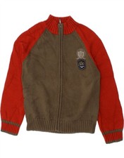 TOMMY HILFIGER Boys Cardigan Sweater 6-7 Years Brown Colourblock Cotton CE10