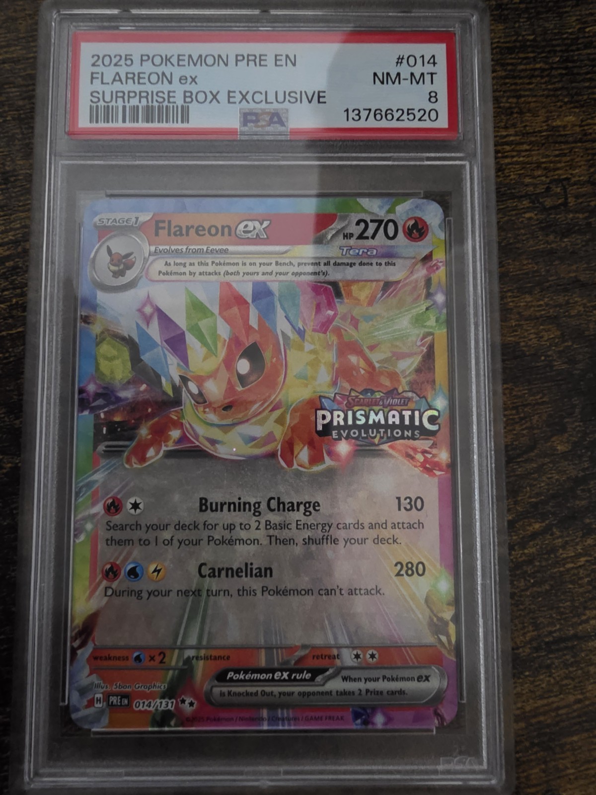 Pokémon TCG Flareon EX #14 Prismatic Evolutions Surprise Box PSA 8