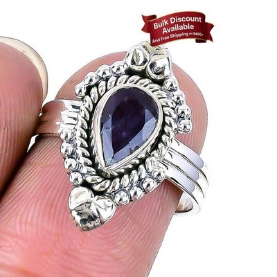 Natürlicher Amethyst facettiert 925 Silber Handarbeit Statement Handarbeit Ring Gr. 8