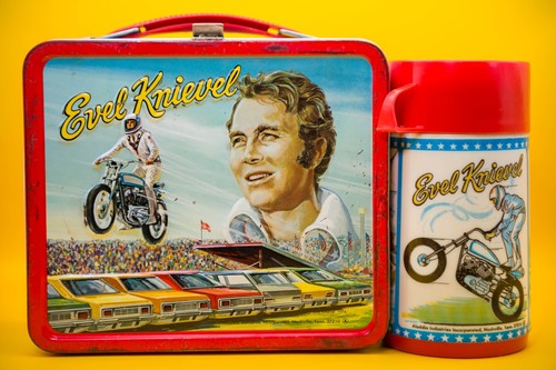 Vintage 1974 "Evel Knievel" Aladdin Metal Lunchbox With Thermos