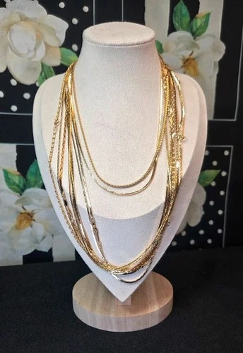 NWOT 10PC Gold Plated Chain Necklace Bundle 18" 24" Mixed Links Layering Set - product listing photo