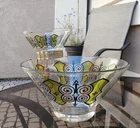 Vintage MCM Espana Anchor Hocking Glass Chip And Dip Bowl Set With Original Box