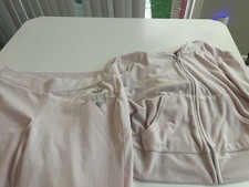 Juicy Couture Light Pink Velour Tracksuit Set M Hooded Jacket Pants