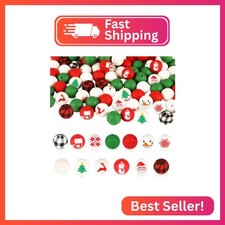 136pcs Christmas Silicone Beads Set,15mm Rubber Focal Beads for Keychain Bracele