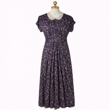 VTG All That Jazz Dress Purple Floral Pintucked Dress USA Size 3/4 Small