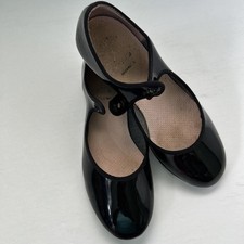 Capezio Girls Traditional Tap Shoes Black Patent Size 3.5 Wide