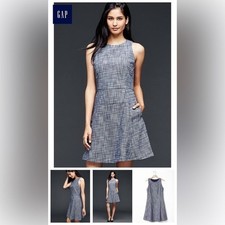 Gap Tweed Career Mini Dress 10 Tall Blue Side Pockets A-Line Preppy Sleeveless