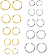 10 Pairs Silver Hoop Earrings Set for Women Surgical Steel Hoop Earrings Lightwe