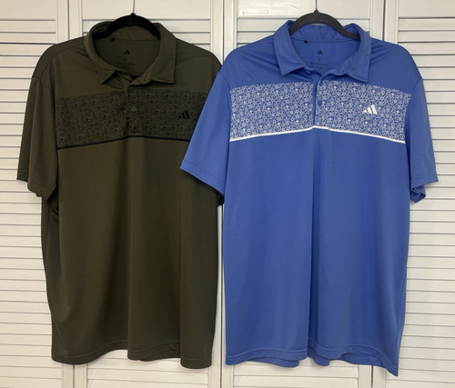 adidas Men's XL Blue/White Floral Polo Short Sleeve Collared Button Logo