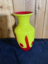 Vintage Large Bright Yellow-Red Studio Art Glass Vase Mid-Century Modern
